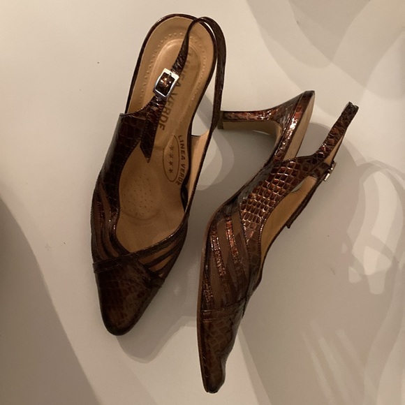 Vintage Italian Bronze Leather Slingback Linea Verde Shoes, Sz 5 - Picture 4 of 8